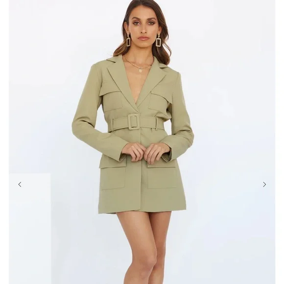 Lioness Steinway v neck blazer mini dress with tie in sage green - Picture 3 of 7